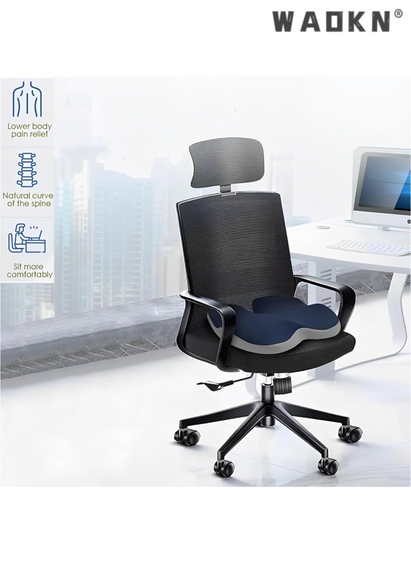 WAOKN - Seat Cushion,Memory Foam Chair Cushions,Pressure Relief Seat Cushion for Long Sitting Office Workers,Car Drivers,Chair Car Seat Cushion for Tailbone,Sciatica,Lower Back Pain Relief(Blue) - Image 1