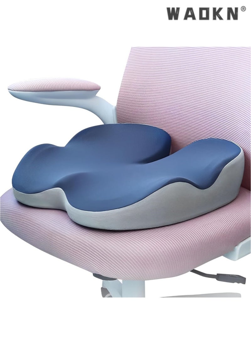 WAOKN - Seat Cushion,Memory Foam Chair Cushions,Pressure Relief Seat Cushion for Long Sitting Office Workers,Car Drivers,Chair Car Seat Cushion for Tailbone,Sciatica,Lower Back Pain Relief(Blue) - Image 1