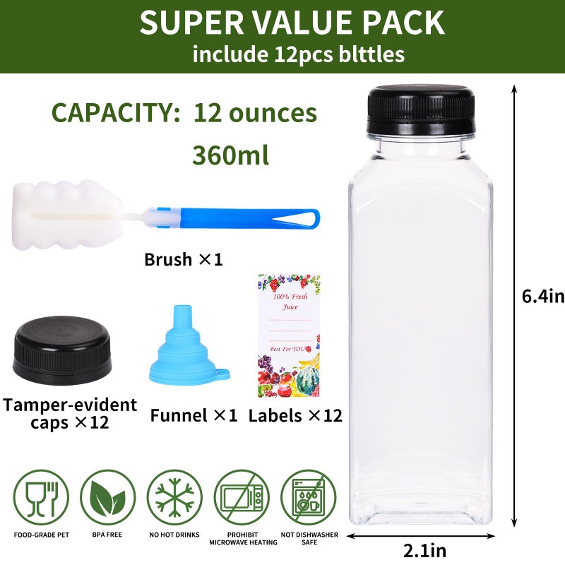Superlele 12Pcs 12Oz Plastic Juice Bottles With Caps  Clear Reusable Juice Containers With Lids For Juicing  Smoothie  Drinking And Other Beverages - Image 4