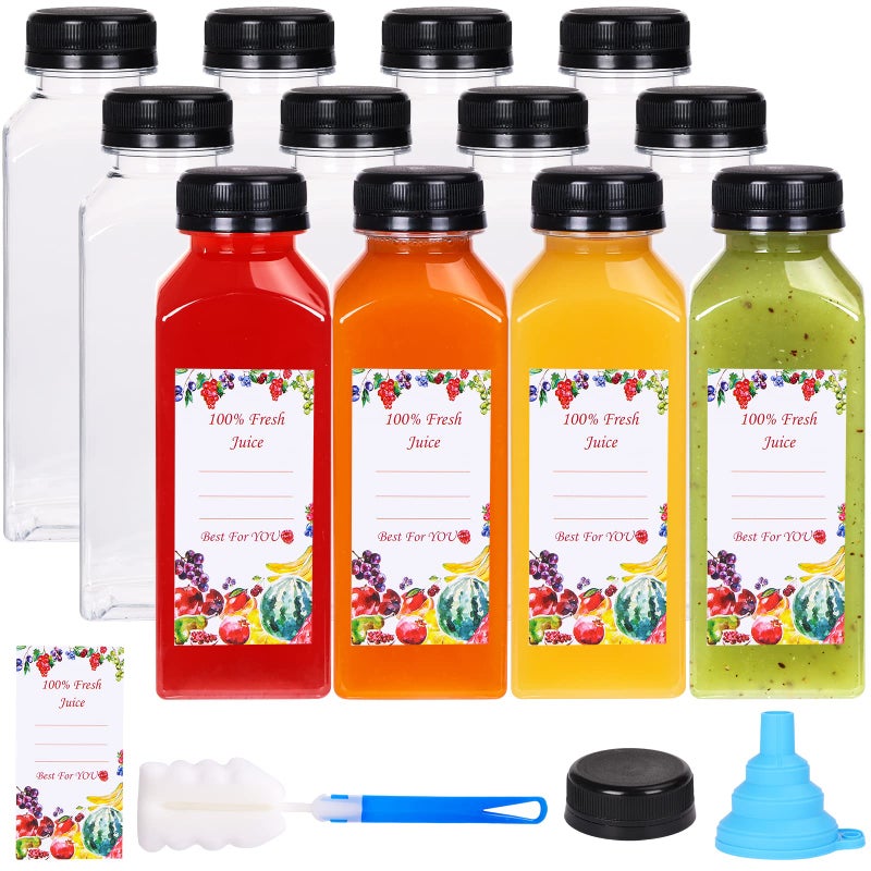 Superlele 12Pcs 12Oz Plastic Juice Bottles With Caps  Clear Reusable Juice Containers With Lids For Juicing  Smoothie  Drinking And Other Beverages - Image 3