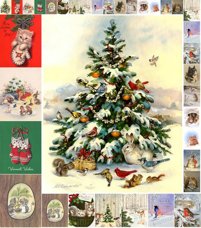 Flonz Decoupage Paper Pack (35 Sheets 6"x8") Kittens Love Christmas Vintage Styled Christmas Pictures Cards for Decoupage, Craft and Scrapbooking - Image 1