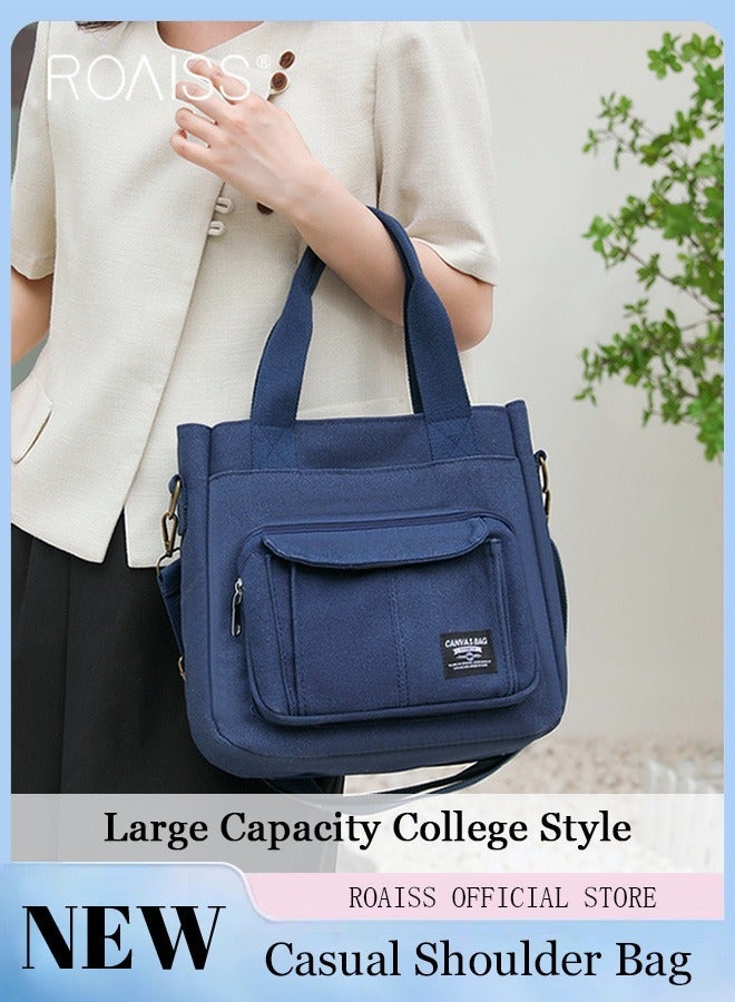 roaiss Large Capacity Shoulder Bag Durable Macaron Color Scheme Smooth Zipper Solid Color Tote Bag - Image 2