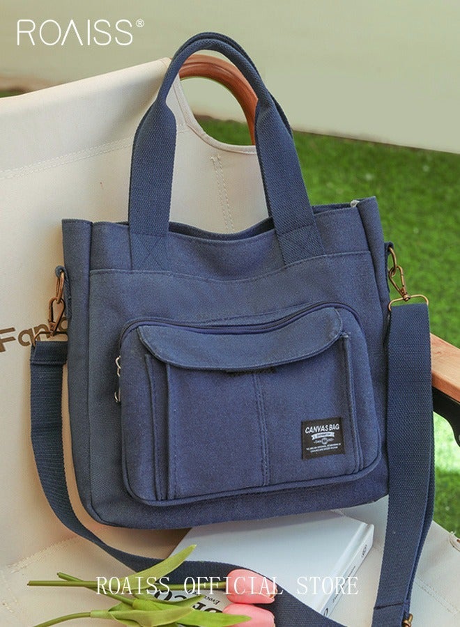 roaiss Large Capacity Shoulder Bag Durable Macaron Color Scheme Smooth Zipper Solid Color Tote Bag - Image 1