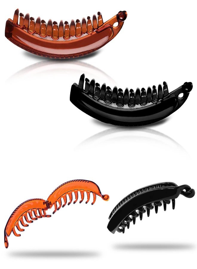 Sanas Banana Hair Clip (2Pcs) Fishtail Hair Clips For Women Fancy Korean Hair Clips French Snap Clip Fish Claws Ponytail Holder (2Pcs) (Black & Brown) - Image 1
