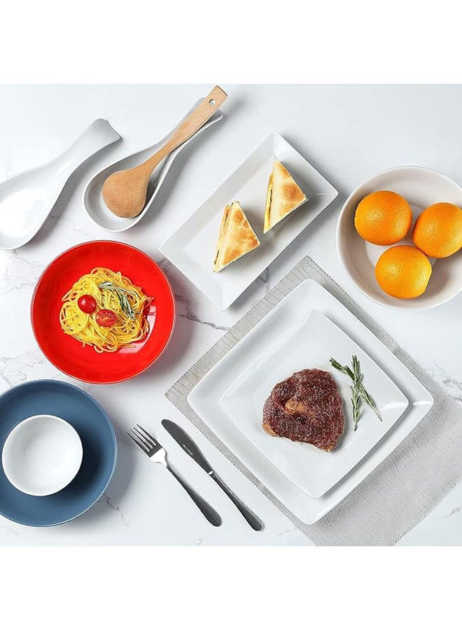 أطباق عشاء مربعة من البورسلين مقاس 27 سم طبق تقديم مربع لشرائح اللحم والمعكرونة والسلطة والوجبات الخفيفة والبيتزا والمقبلات، مجموعة من 6 قطع باللون الأبيض - Image 3