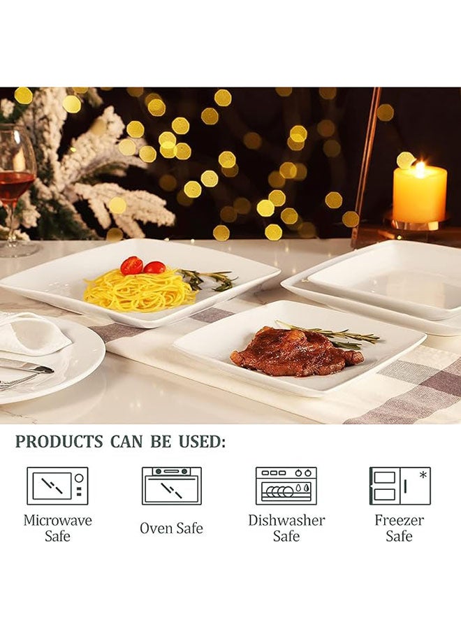أطباق عشاء مربعة من البورسلين مقاس 27 سم طبق تقديم مربع لشرائح اللحم والمعكرونة والسلطة والوجبات الخفيفة والبيتزا والمقبلات، مجموعة من 6 قطع باللون الأبيض - Image 2