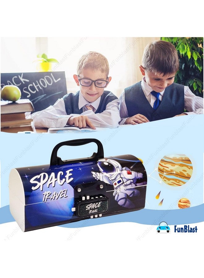 فنبلاست صندوق أقلام وأقلام رصاص للأطفال من فن بلاست - حافظة أقلام رصاص على شكل حقيبة سفر بقفل كلمة مرور، صندوق أقلام رصاص متعدد الطبقات للأطفال، الأولاد والبنات، حافظة منظم أدوات مكتبية للأطفال، هدية إرجاع للأطفال (فضاء) - Image 2