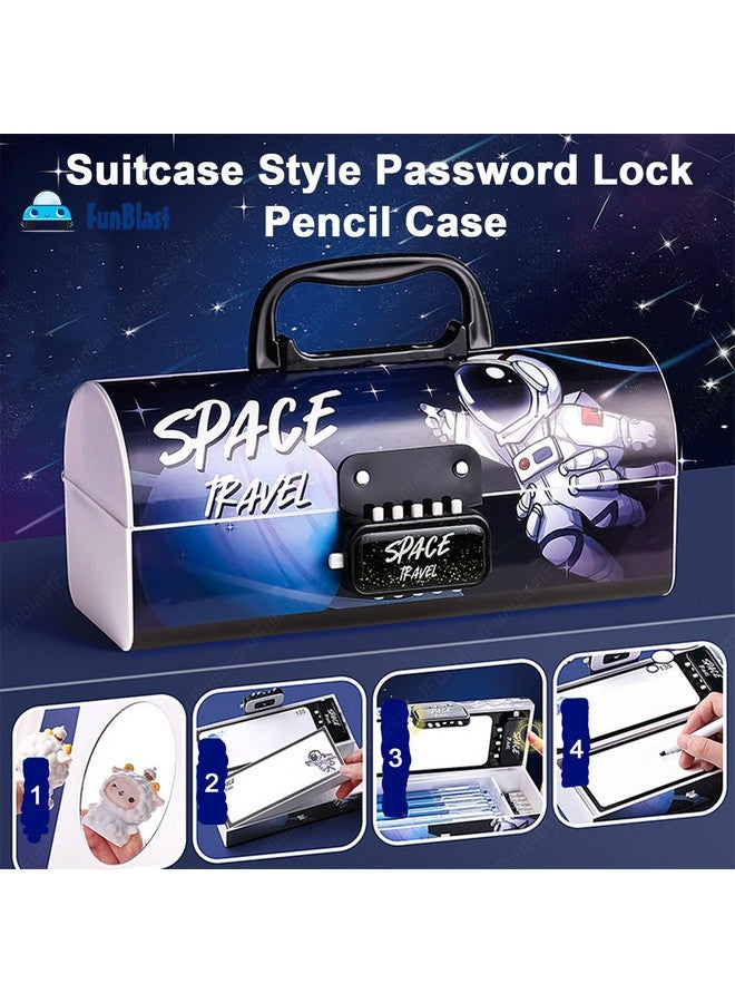 فنبلاست صندوق أقلام وأقلام رصاص للأطفال من فن بلاست - حافظة أقلام رصاص على شكل حقيبة سفر بقفل كلمة مرور، صندوق أقلام رصاص متعدد الطبقات للأطفال، الأولاد والبنات، حافظة منظم أدوات مكتبية للأطفال، هدية إرجاع للأطفال (فضاء) - Image 5