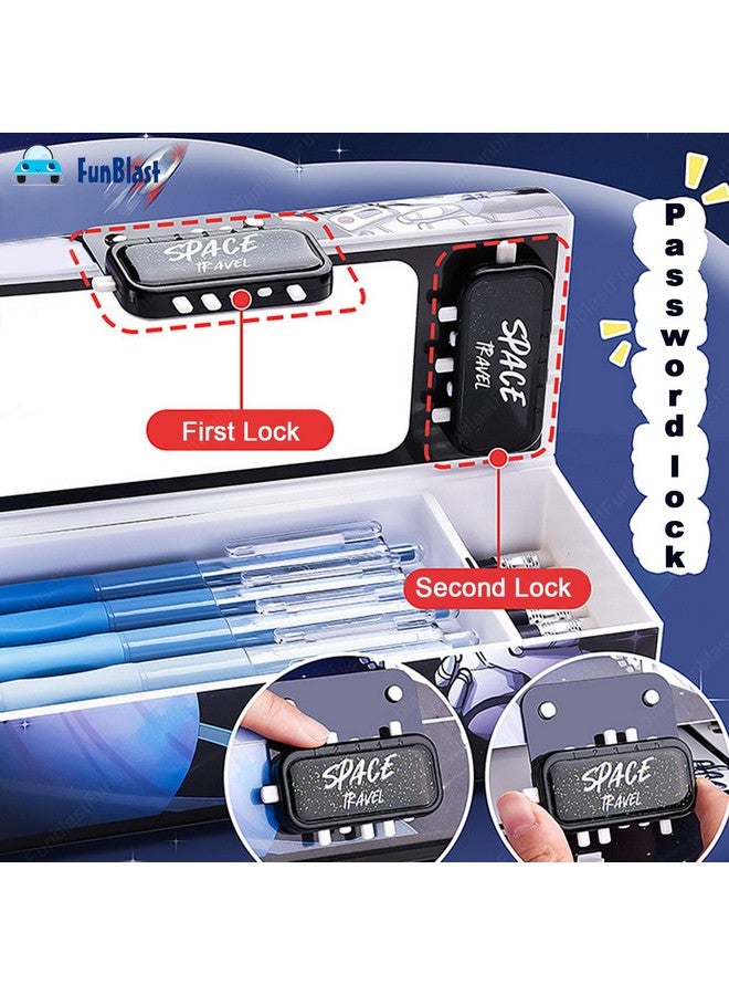 فنبلاست صندوق أقلام وأقلام رصاص للأطفال من فن بلاست - حافظة أقلام رصاص على شكل حقيبة سفر بقفل كلمة مرور، صندوق أقلام رصاص متعدد الطبقات للأطفال، الأولاد والبنات، حافظة منظم أدوات مكتبية للأطفال، هدية إرجاع للأطفال (فضاء) - Image 4