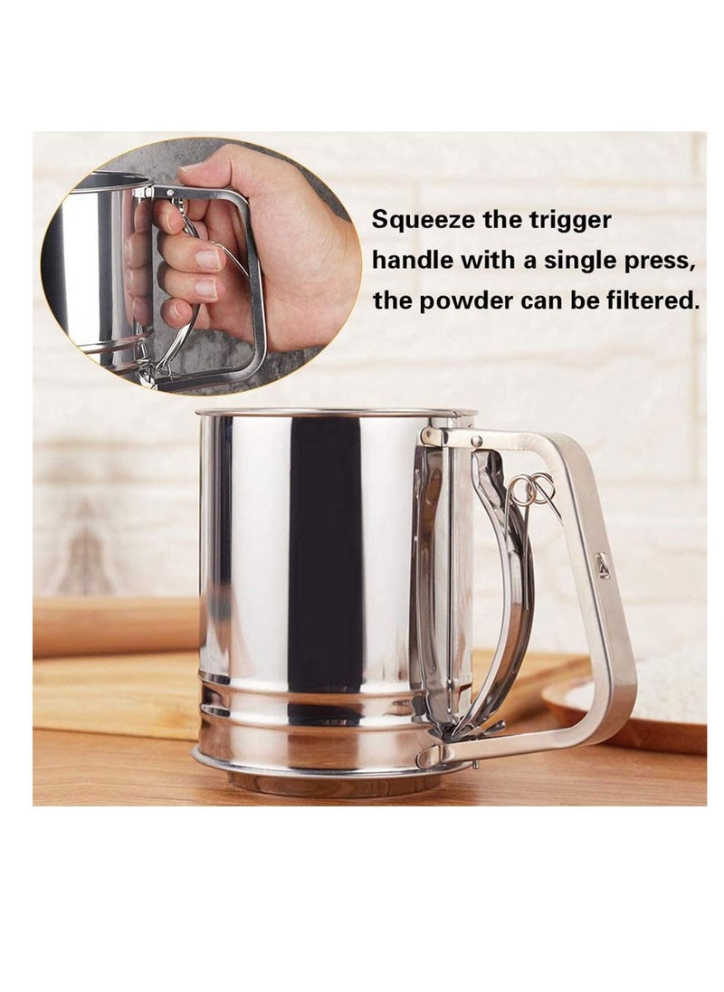 Y&D - Hand Squeeze Fine Mesh Flour Sifter - Stainless Steel 5 Cup Capacity Layers Sieve Powdered Sugar Sifters - Image 1