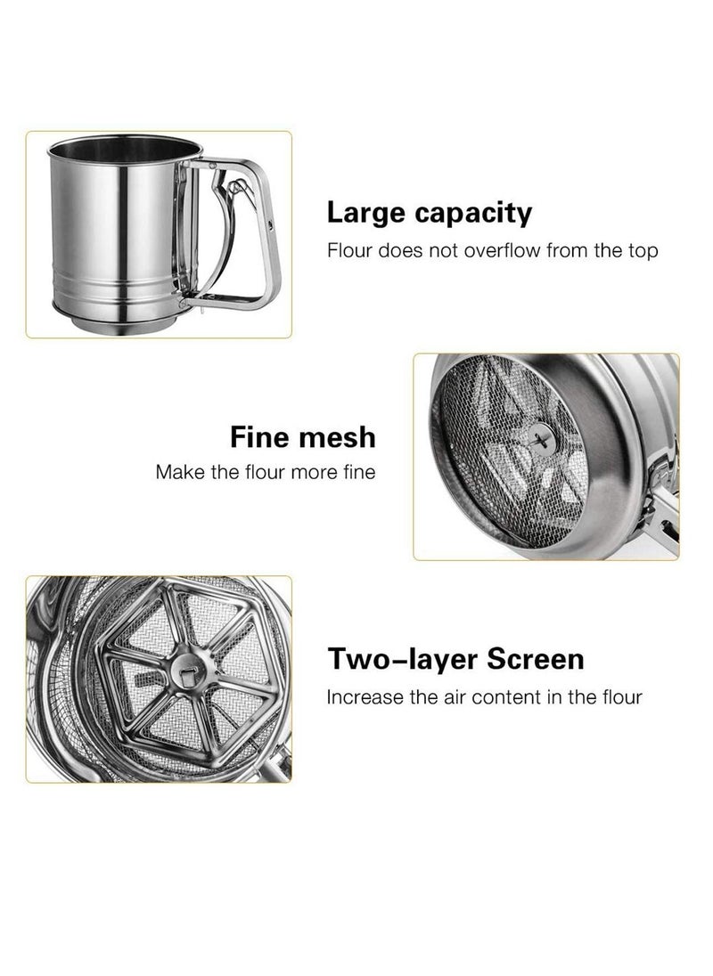 Y&D - Hand Squeeze Fine Mesh Flour Sifter - Stainless Steel 5 Cup Capacity Layers Sieve Powdered Sugar Sifters - Image 1