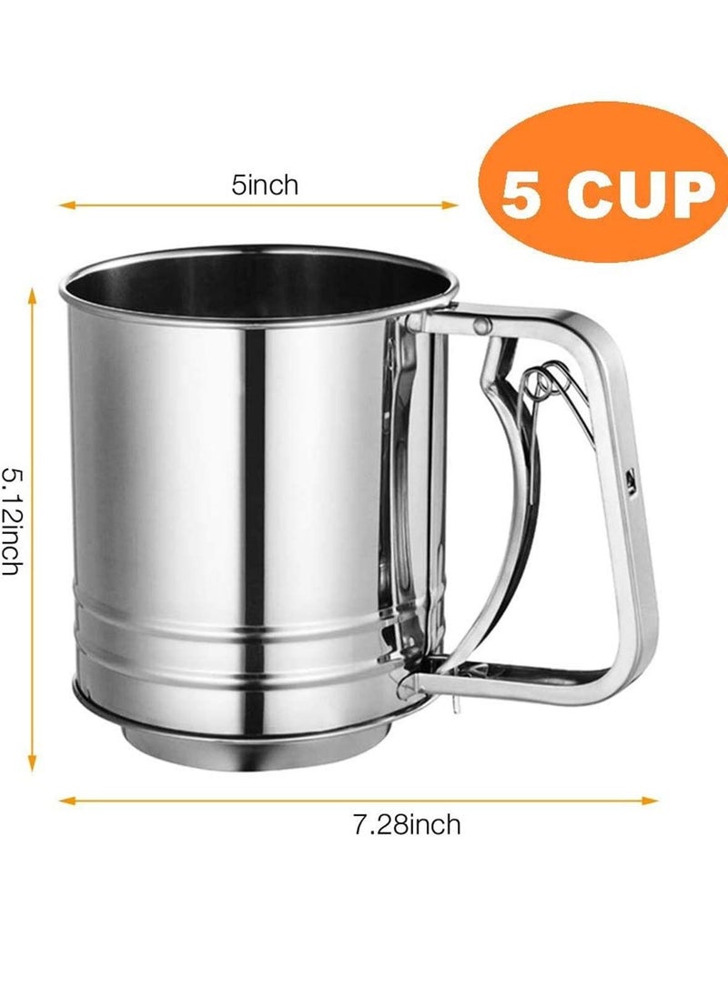 Y&D - Hand Squeeze Fine Mesh Flour Sifter - Stainless Steel 5 Cup Capacity Layers Sieve Powdered Sugar Sifters - Image 1