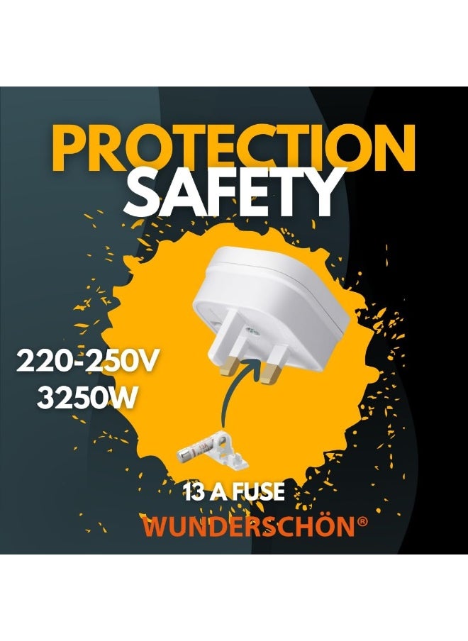 WUNDERSCHÖN European To UK Plug Adaptor, 2 to 3 Pins Plug Converter 220 250 Volts 13 A Fused, Compact Size Travel Adaptor (EU to UK, White)  - Image 2