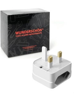 WUNDERSCHÖN European To UK Plug Adaptor, 2 to 3 Pins Plug Converter 220 250 Volts 13 A Fused, Compact Size Travel Adaptor (EU to UK, White)  - Image 1
