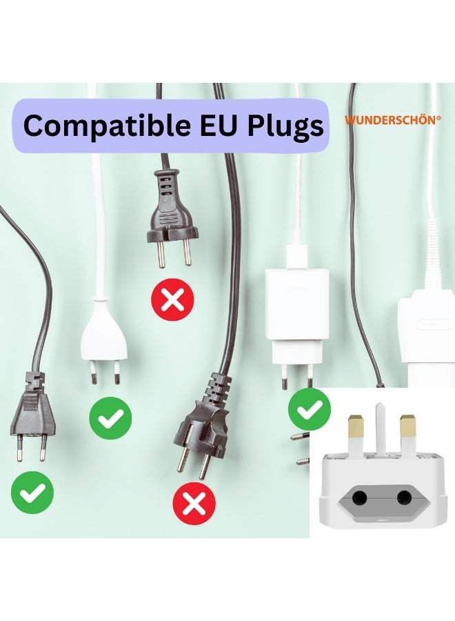 European To UK Plug Adaptor, 2 to 3 Pins Plug Converter 220 250 Volts 13 A Fused, Compact Size Travel Adaptor (EU to UK, White)