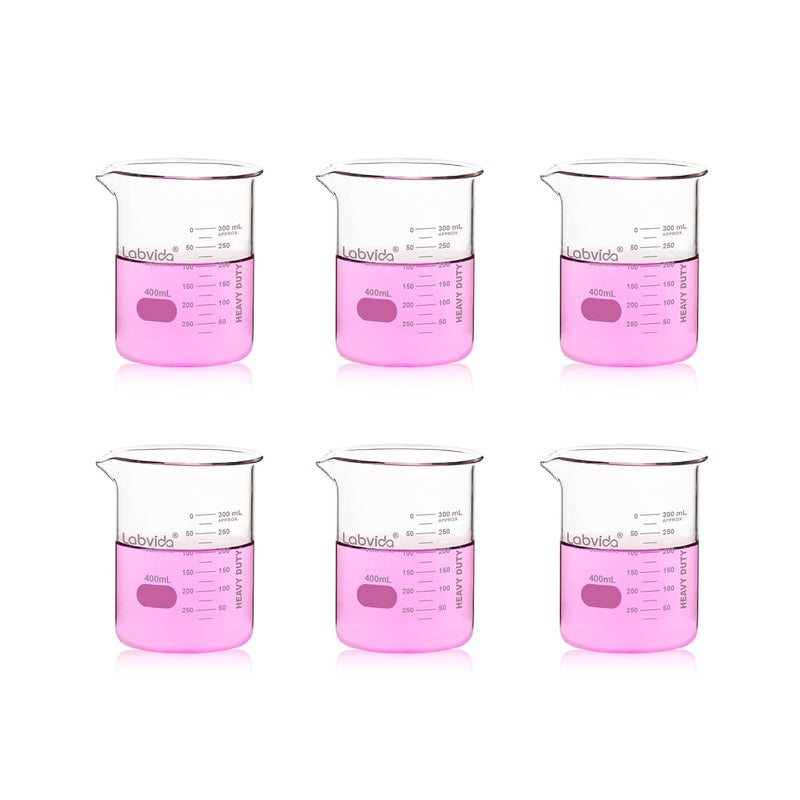 Labvida 6pcs 400ml Upgrated Thick Glass Beakers, Griffin Low Form Beaker Set with Double Scale,3.3 Boro, LVA029 - Image 1