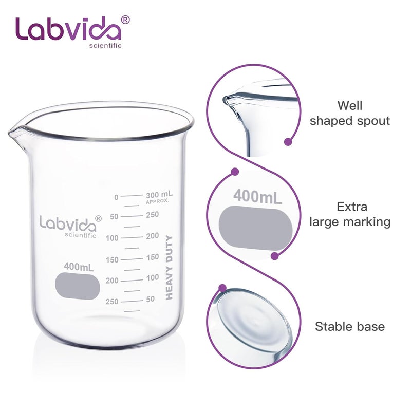 Labvida 6pcs 400ml Upgrated Thick Glass Beakers, Griffin Low Form Beaker Set with Double Scale,3.3 Boro, LVA029 - Image 3