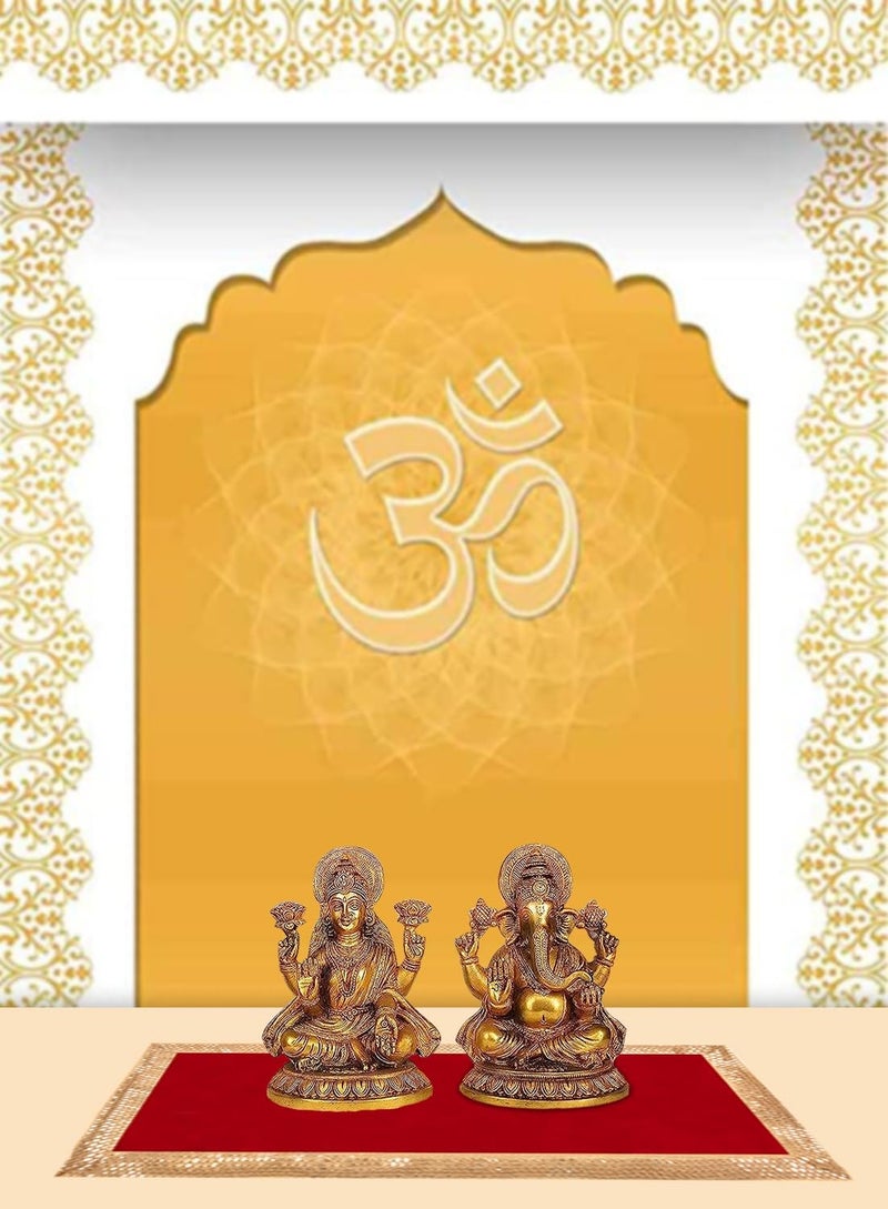 Dulhan DLC CD Sequence Work Red Velvet Pooja Cloth for God 13x27 inch Altar Cloth for Puja Pack of 2 Medium Aasan for Home Temple or mandir - Image 5
