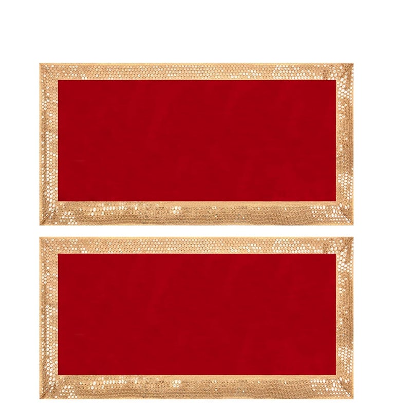 Dulhan DLC CD Sequence Work Red Velvet Pooja Cloth for God 13x27 inch Altar Cloth for Puja Pack of 2 Medium Aasan for Home Temple or mandir - Image 1