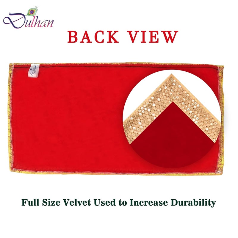 Dulhan DLC CD Sequence Work Red Velvet Pooja Cloth for God 13x27 inch Altar Cloth for Puja Pack of 2 Medium Aasan for Home Temple or mandir - Image 3