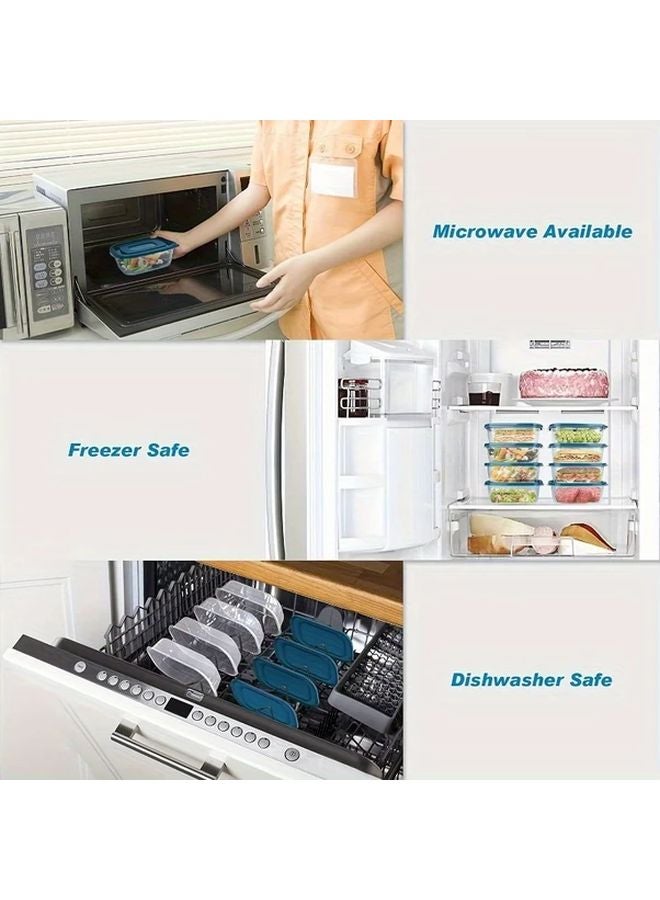 10pcs Clear Plastic Food Storage Containers With Blue Lids Stackable Kitchen Organization - Image 3