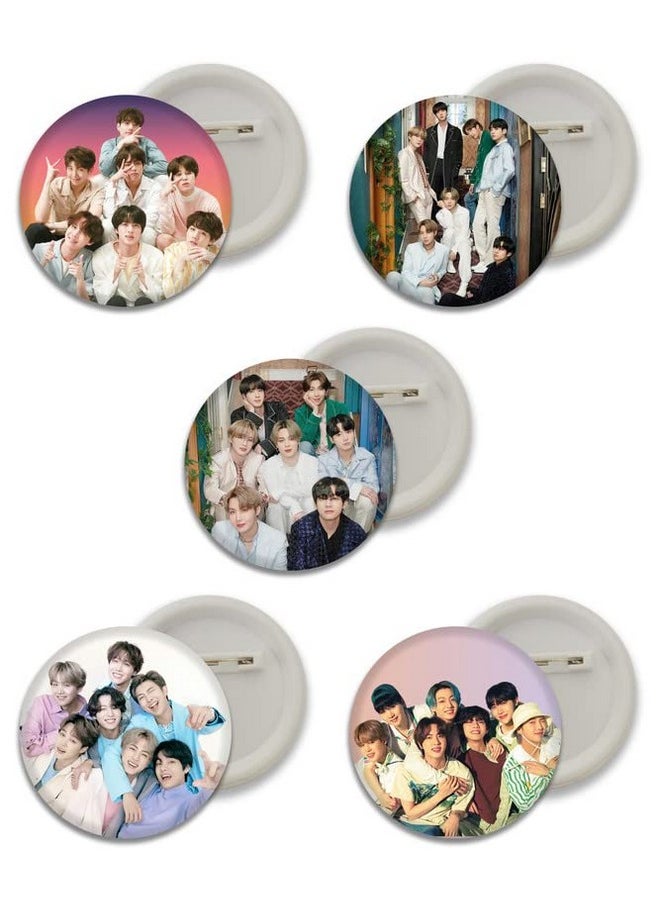 D2c D2C Plastic Premium BTS Round Pin Button Badge - Perfect for Boys, Girls, Men & Women | Trendy KPOP Batches for Bags, Backpacks | Ideal Birthday Gift | Size 58mm Multicolor (0+Years) Pack of 5 D5  - Image 1