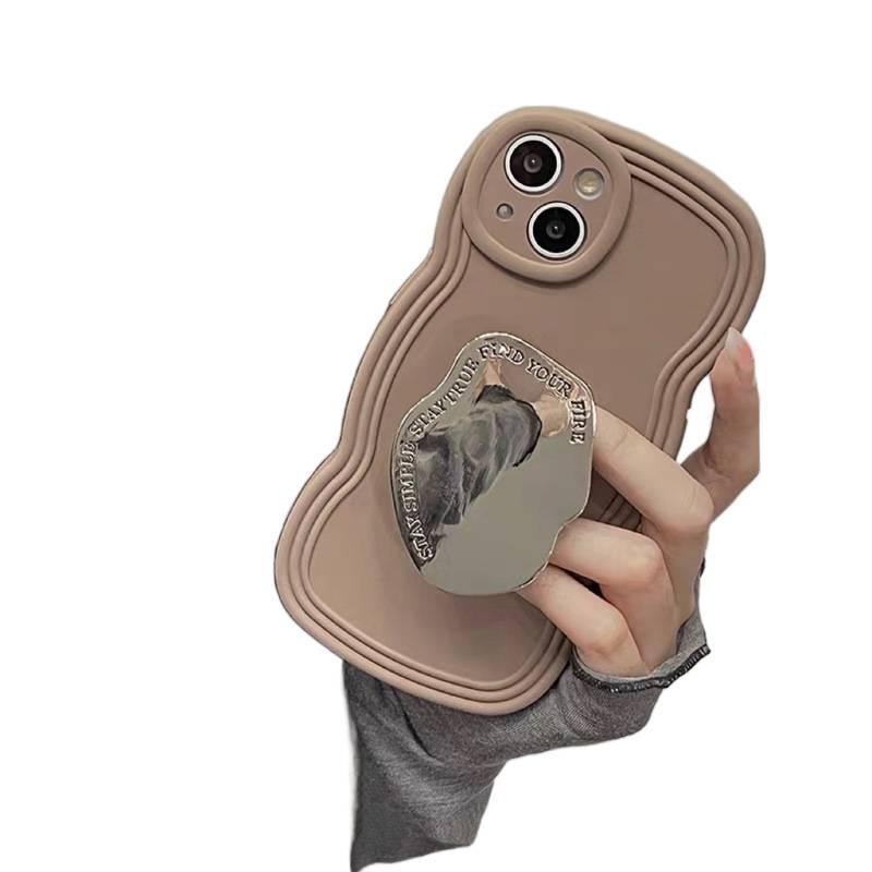 غطاء واقي بسيليكون لـ iPhone 16 / 16 Plus / 16 Pro / 16 Pro Max مع حماية من السقوط وملمس غير لامع مع مقاوم للصدمات مع ملمس سيليكون سائل مع حامل مرآة باللون Brown Gradient مع مرآة. - Image 2