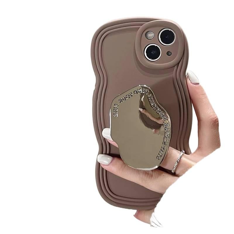 غطاء واقي بسيليكون لـ iPhone 16 / 16 Plus / 16 Pro / 16 Pro Max مع حماية من السقوط وملمس غير لامع مع مقاوم للصدمات مع ملمس سيليكون سائل مع حامل مرآة باللون Brown Gradient مع مرآة. - Image 1