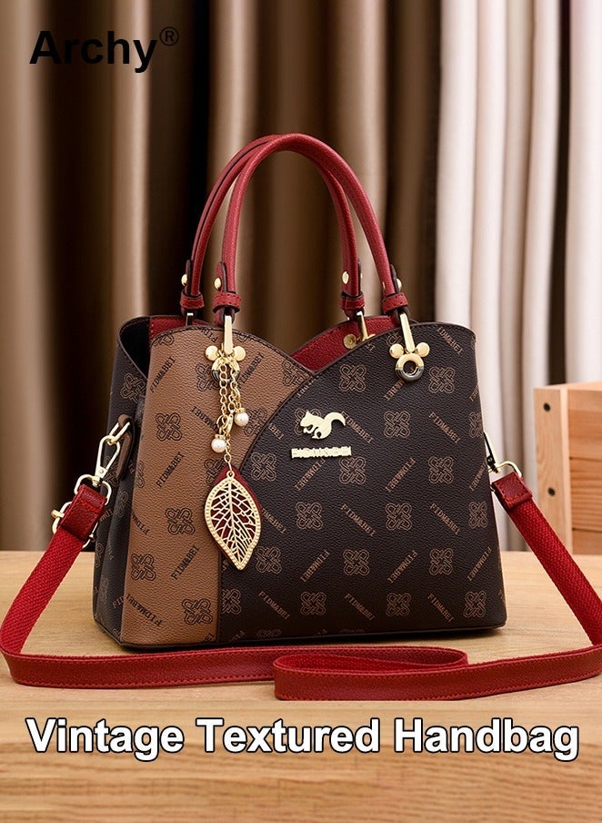 Archy Classic Vintage Textured Handbag for Women Pendant Decor Trendy Large Capacity Shoulder Bag - Image 2