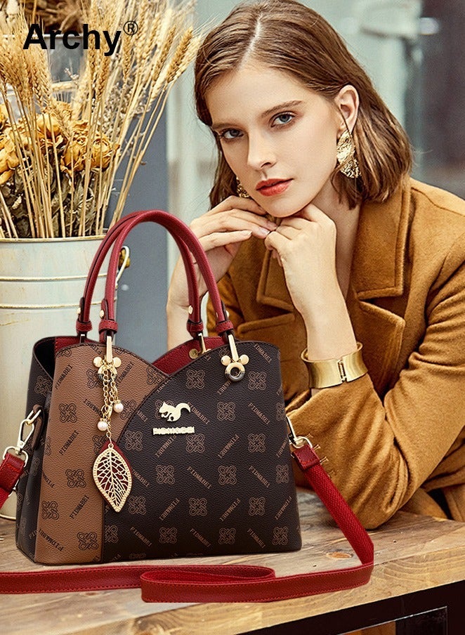 Archy Classic Vintage Textured Handbag for Women Pendant Decor Trendy Large Capacity Shoulder Bag - Image 1