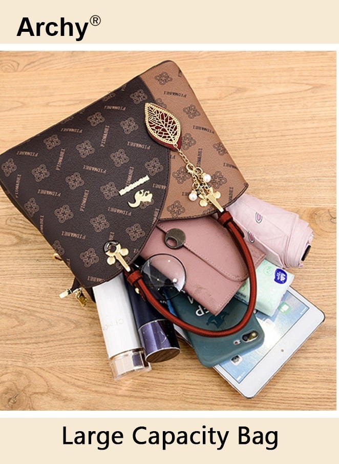 Archy Classic Vintage Textured Handbag for Women Pendant Decor Trendy Large Capacity Shoulder Bag - Image 5