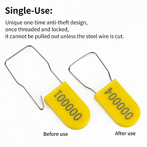 LeadSeals 100PCS Plastic Padlock Security Seals Metal Wire Padlocks Electric Meter Seal Disposable Anti-Tamper Lock Numbered Anti Tamper Tag Hasps Yellow - Image 4