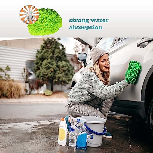 HeGangLy 2 Pack Car Wash Mitt Microfiber Chenille Car Wash Mitt Scratch Free for Cars Cleaning,Home Cleaning Mitts(Green/Blue). - Image 4
