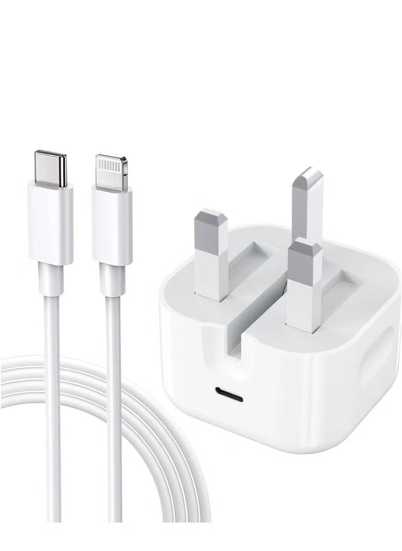 Generic - 20W USB C Fast Wall Charger with USB C to Lightning Cable Compatible with iPhone 14/14 Pro/14 Pro Max/13/12/SE2020/11/XR/XS Max/X/iPad - Image 1