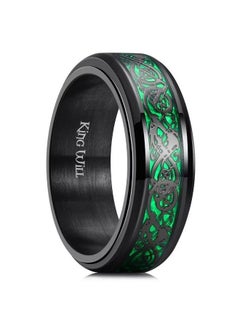 King Will Mens Spinner 8Mm Stainless Steel Ring Anxiety Fidget Ring Black Celtic Dragon Green Carbon Fiber Inlay Fidget Wedding Ring 9.5  - Image 1