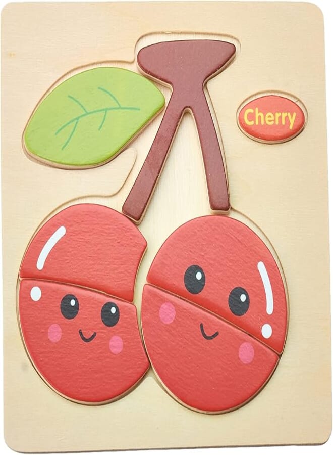 Wooden jigsaw puzzle safe wood training imagination 3d puzzles toys for toddlers kids children set of 4 - apple grape pineapple cherry 