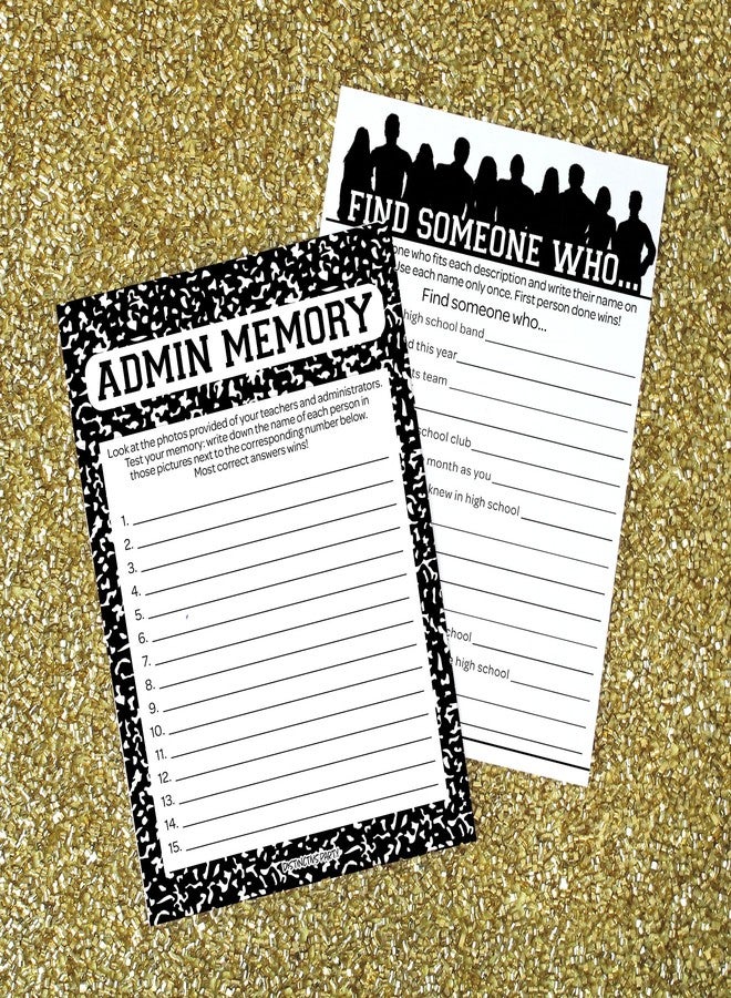 دسكتيكتفز مجموعة ألعاب لم شمل الخريجين من ديستنكتيفز - تتضمن: أسئلة معلومات عامة عن الصف، لعبة تكسير النرد، لعبة البحث عن شخص ما، ولعبة ذاكرة الإدارة - حزمة من 4 ألعاب تكفي 20 ضيفًا - Image 5