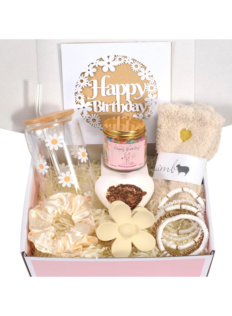 Birthday Gift for Teenage Girls Happy Birthday Gift Box for Girls Cute School-Style Accessories for Teens Adorable Daisy-Print Aesthetic Glass Cup 8-Piece Gift Set for Teenage Girls - Image 1