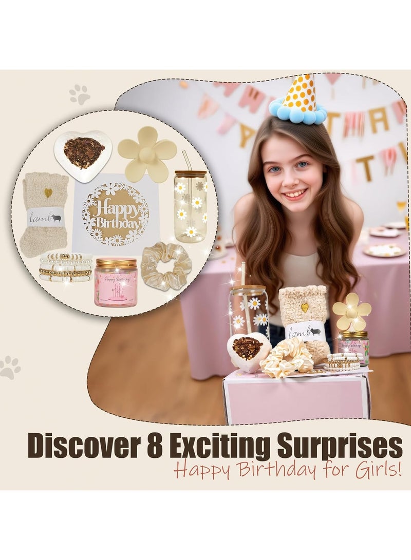 Birthday Gift for Teenage Girls Happy Birthday Gift Box for Girls Cute School-Style Accessories for Teens Adorable Daisy-Print Aesthetic Glass Cup 8-Piece Gift Set for Teenage Girls - Image 2