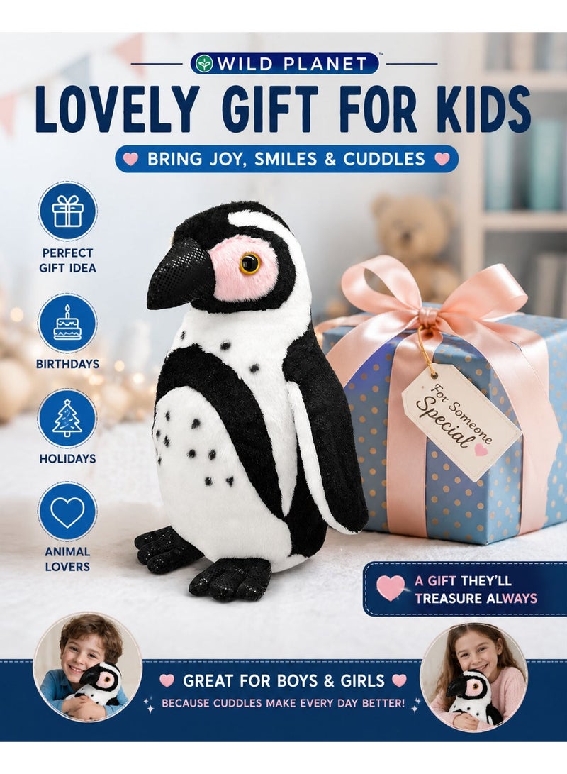Wild Planet Cape Penguin Plush Toy 23cm Soft Stuffed Penguin Doll for Kids Realistic Black & White Penguin Animal Plush Cute Cuddly Wildlife Ocean Bird Soft Toy for Boys & Girls Bedtime Hugging Gift Birthday Gift Educational Plush - Image 4