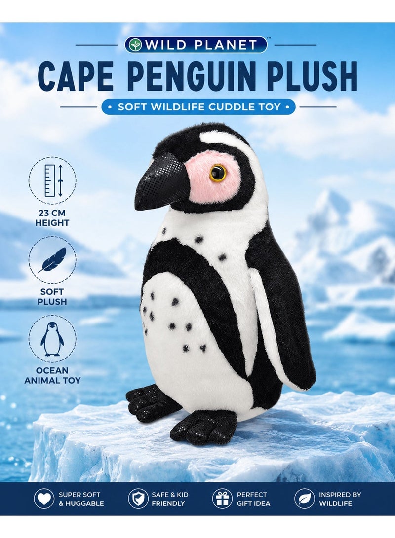 Wild Planet Cape Penguin Plush Toy 23cm Soft Stuffed Penguin Doll for Kids Realistic Black & White Penguin Animal Plush Cute Cuddly Wildlife Ocean Bird Soft Toy for Boys & Girls Bedtime Hugging Gift Birthday Gift Educational Plush - Image 1