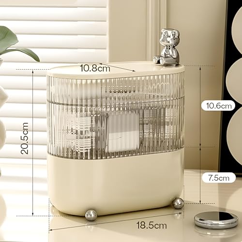 HoopVool Jewellery Storage Organizer 360 Rotating 3 Layers Multi-Compartments Desktop Cotton Pad Cosmetic Lipstick Makeup Brush Jewellery Organizer for Countertop Vanity (Cream Teddy) - Image 2