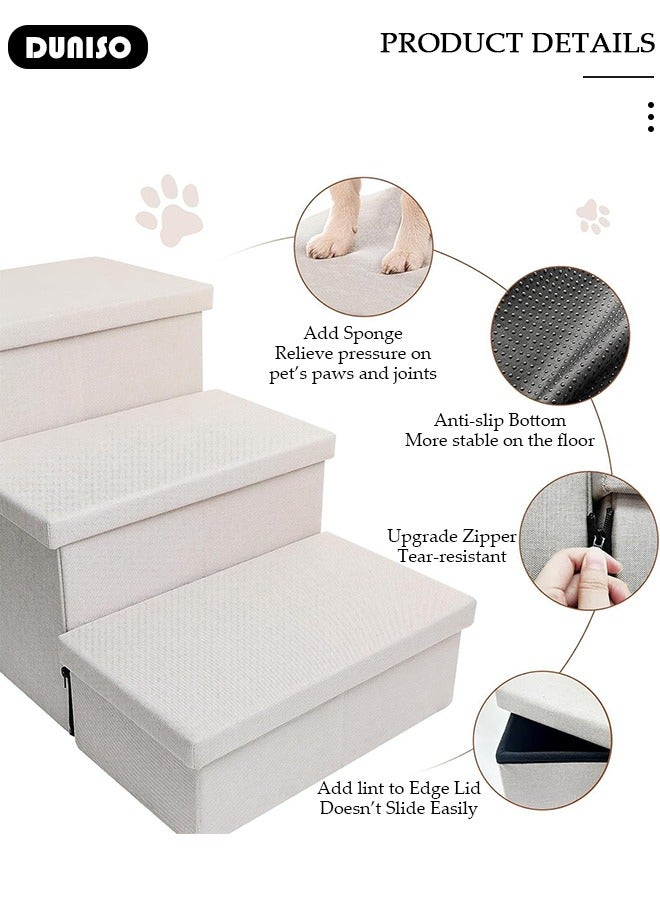 DUNISO Pet Dog Stairs, Foldable 3 Tiers Steps Dog Steps for High Bed & Sofa, Multi Use Small Dog Ramp with Storage Box & Condo Non-Slip Dog Steps for Old & Injured Pets for Small Medium Large Dogs Cats - Image 4