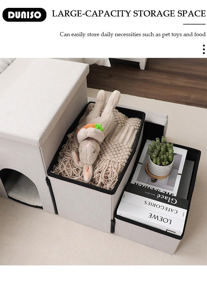 DUNISO Pet Dog Stairs, Foldable 3 Tiers Steps Dog Steps for High Bed & Sofa, Multi Use Small Dog Ramp with Storage Box & Condo Non-Slip Dog Steps for Old & Injured Pets for Small Medium Large Dogs Cats - Image 5