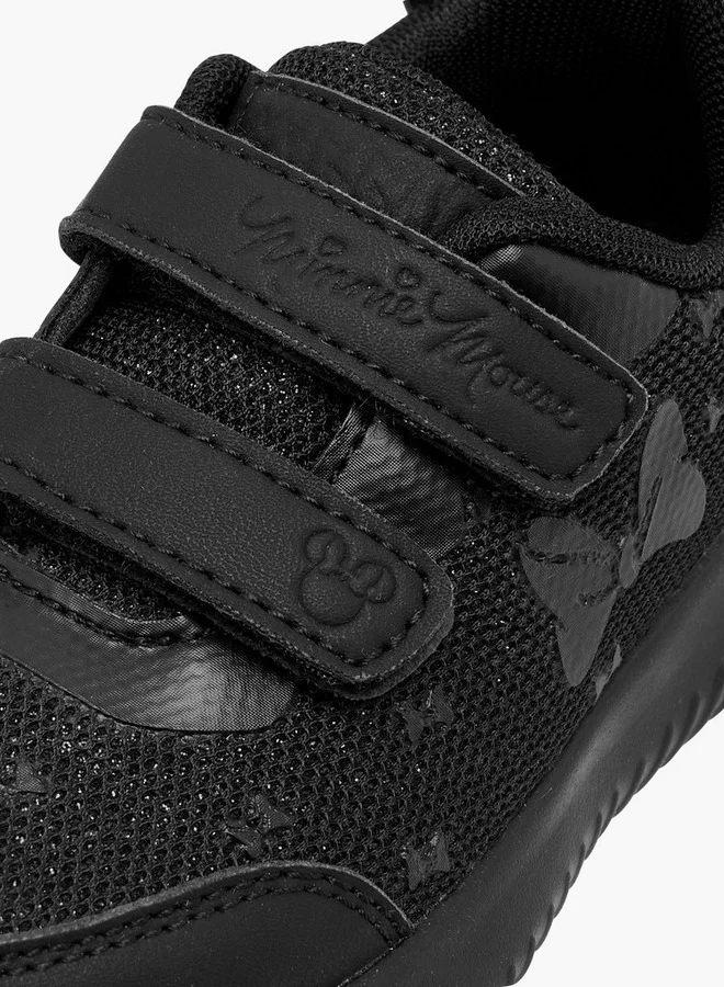 Disney Girls Minnie Mouse Logo Embossed School Shoes with Hook and Loop Closure