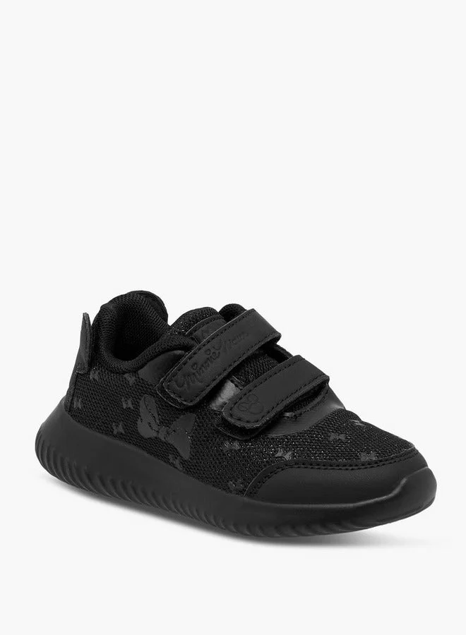 Disney Girls Minnie Mouse Logo Embossed School Shoes with Hook and Loop Closure