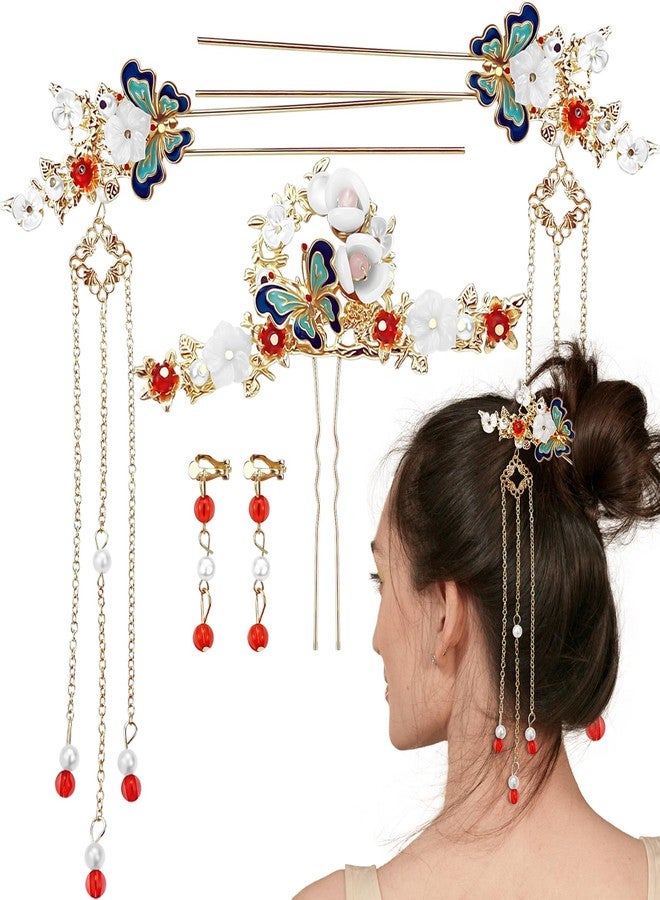 Aswewamt 5 Pcs Butterfly Chinese Tassel Hair Stick Peony Flower Crystal Pearl Hanfu Hair Pins Classical Floral Wedding Headpiece Brides Hair Jewelry Accessories for Updo Long Hair Women Girls - Image 1