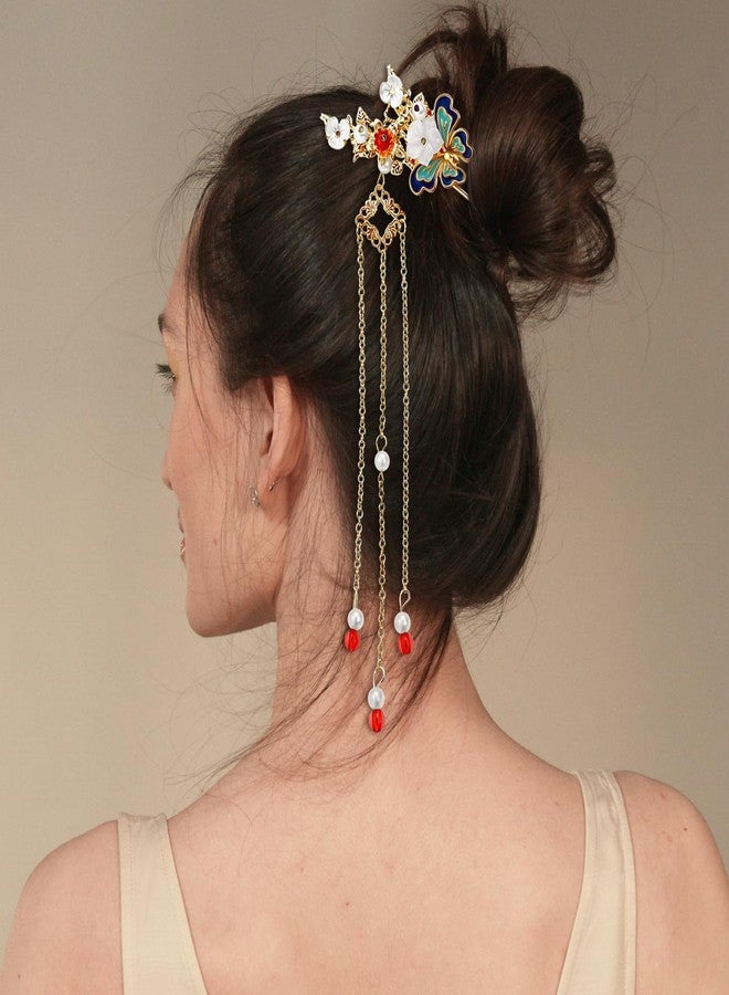 Aswewamt 5 Pcs Butterfly Chinese Tassel Hair Stick Peony Flower Crystal Pearl Hanfu Hair Pins Classical Floral Wedding Headpiece Brides Hair Jewelry Accessories for Updo Long Hair Women Girls - Image 4