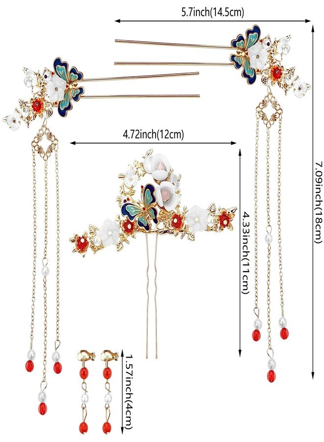 Aswewamt 5 Pcs Butterfly Chinese Tassel Hair Stick Peony Flower Crystal Pearl Hanfu Hair Pins Classical Floral Wedding Headpiece Brides Hair Jewelry Accessories for Updo Long Hair Women Girls - Image 2