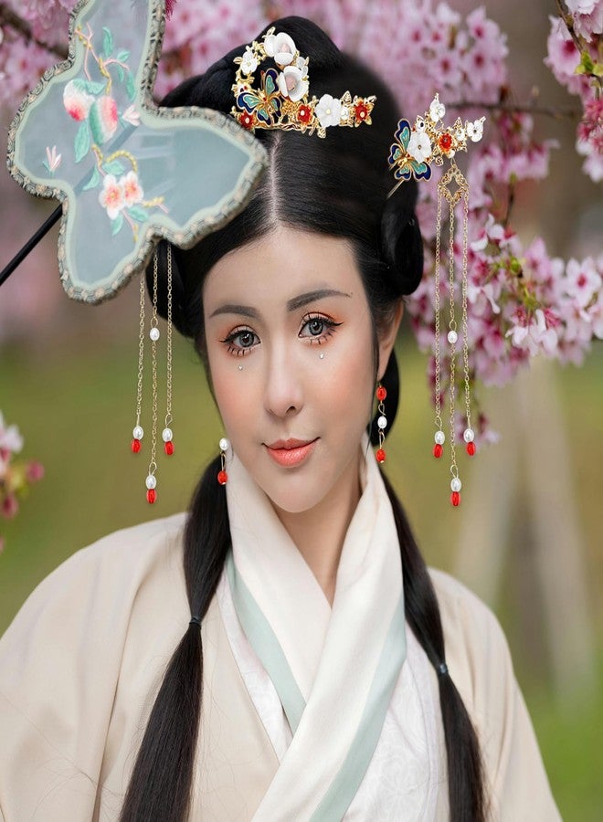 Aswewamt 5 Pcs Butterfly Chinese Tassel Hair Stick Peony Flower Crystal Pearl Hanfu Hair Pins Classical Floral Wedding Headpiece Brides Hair Jewelry Accessories for Updo Long Hair Women Girls - Image 3
